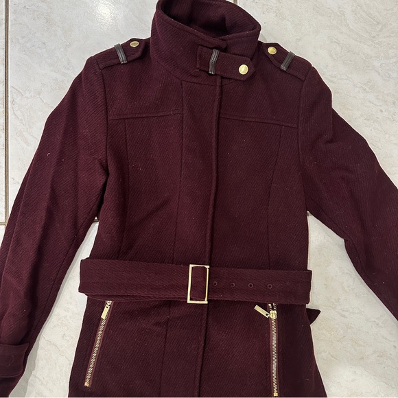 Cole Haan Wine Colored Belted Wool Coat - Picture 4 of 8